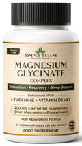 Simply Lujane Magnesium Glycinate Complex 200mg with L-Theanine, Vitamin D3 & K2, High Absorption Magnesium Bisglycinate, 60 Vegan Capsules